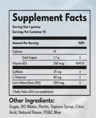 Supplement Facts for BRL Gummies original flavor