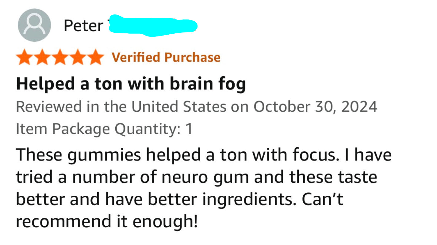 Amazon verified review for helping with brain fog