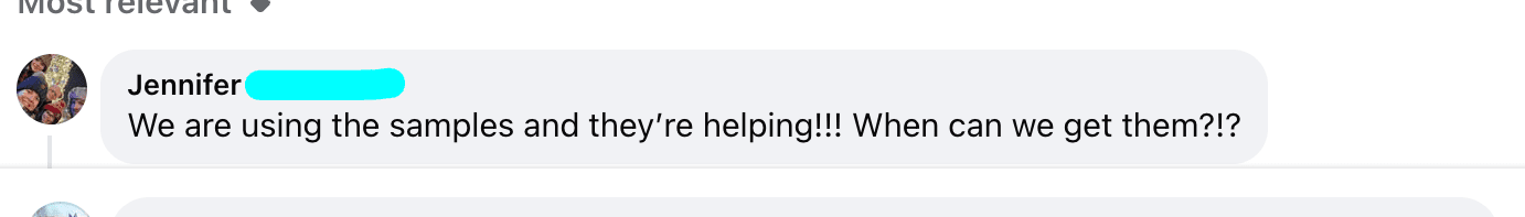 FB Post saying the free samples are helping