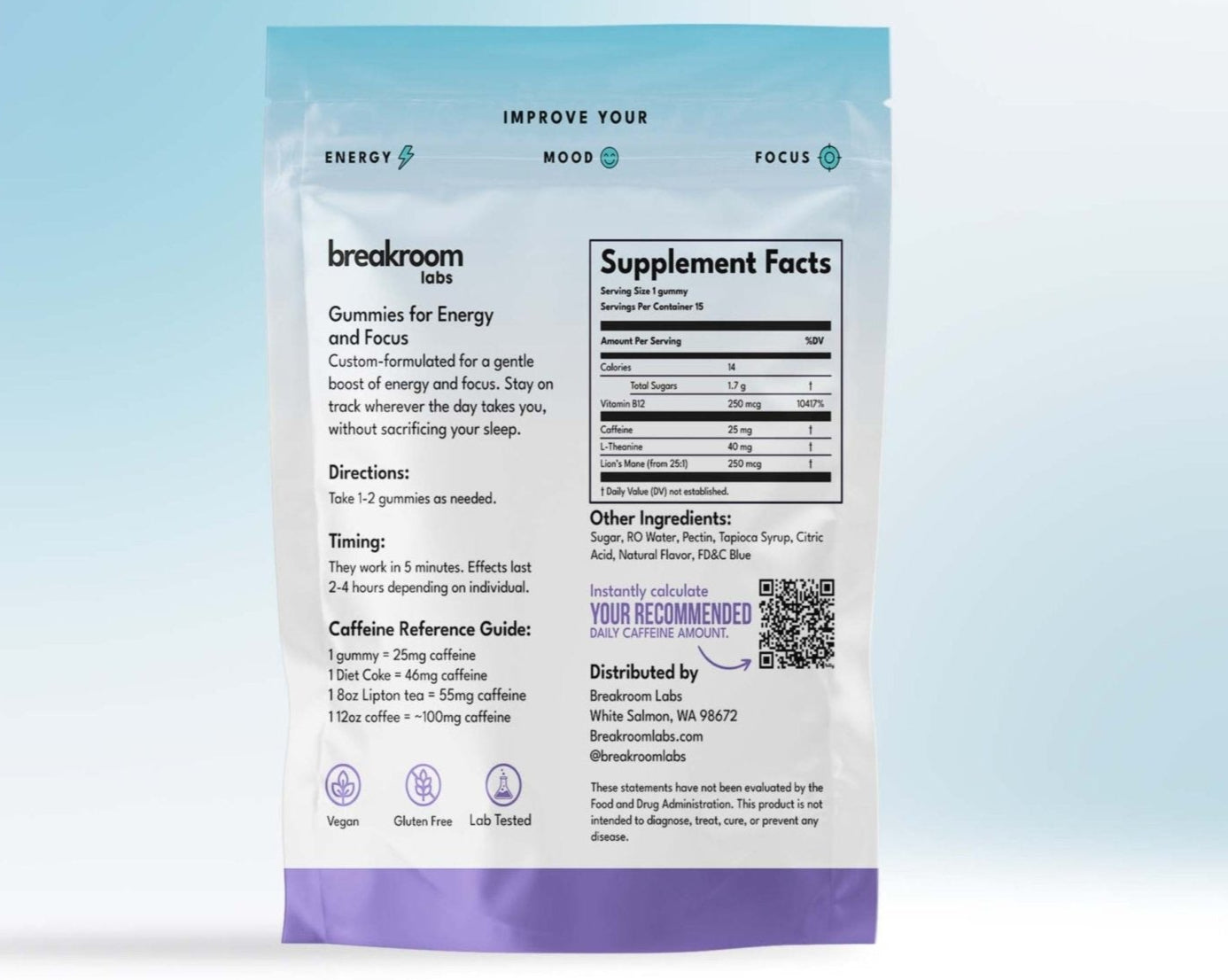 Back of Package featuring nutritional and helpful information